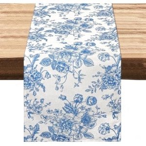 Selbro®, Blauwe tafelloper boerderij 95 inch retro monochrome schets roos tafelloper elektrische tafelkleed lente keuken eettafel decoratie voor thuis feest decor