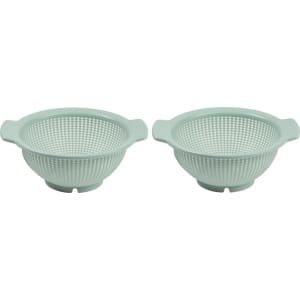 Set van 2x stuks kunststof keuken vergiet mintgroen 27 x 24 x 10 cm - Plastic vergieten keuken accessoires - Afgieten