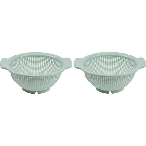 Set van 2x stuks kunststof keuken vergiet mintgroen 27 x 24 x 10 cm - Plastic vergieten keuken accessoires - Afgieten