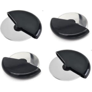 Sloco ® 4 x Pizzasnijder - RVS Pizzames Ø 10cm - Pizza Snijder - Deegsnijder - Pizzaroller - Keukengerei - Keuken Accessoires - Draaiende Beschermhoes (4 stuks)
