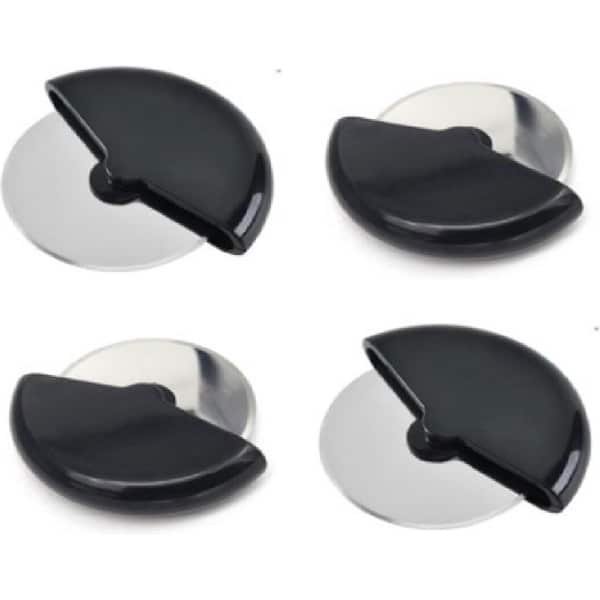 Sloco ® 4 x Pizzasnijder - RVS Pizzames Ø 10cm - Pizza Snijder - Deegsnijder - Pizzaroller - Keukengerei - Keuken Accessoires - Draaiende Beschermhoes (4 stuks)