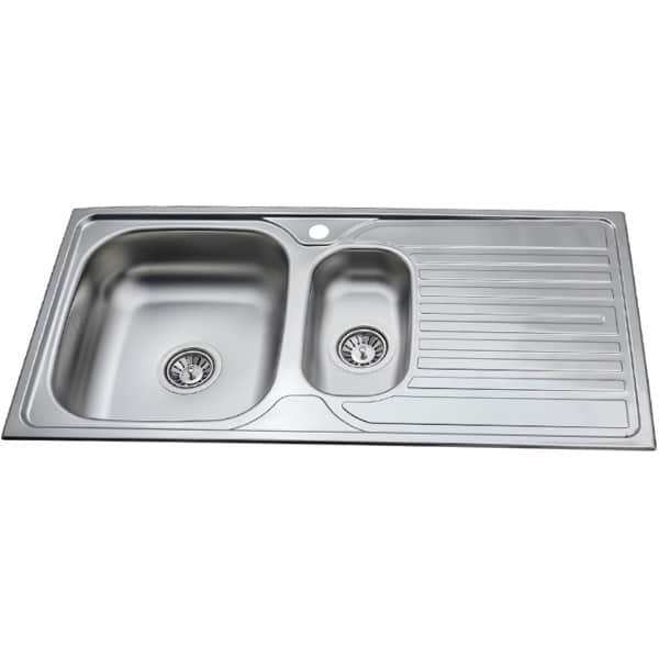 Spoelbak keuken RVS 50x100 cm - 1,5 Bak - Eenvoudige Montage - 10 Jaar Garantie - Inclusief Alle Montage-Accessoires