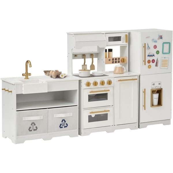 Teamson Kids Modulaire keuken Little Chef Atlanta wit en goud met 17 accessoires, losse onderdelen, magnetische koelkast en realistische details