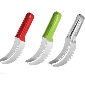 Watermeloen snijder - 3 stuks - Fruitsnijder - RVS - Meloen Snijder - Handig Gereedschap voor het Snijden van Fruit - Keuken Accessoires en Gadgets - zilver/rood/groen