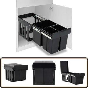 vidaXL Inbouwprullenbak 48L Soft-Close Zwart Afvalbak Keuken - Inbouwprullenbak - Prullenbak Sorteer - Soft Close Prullenbak - Keuken Accessoires