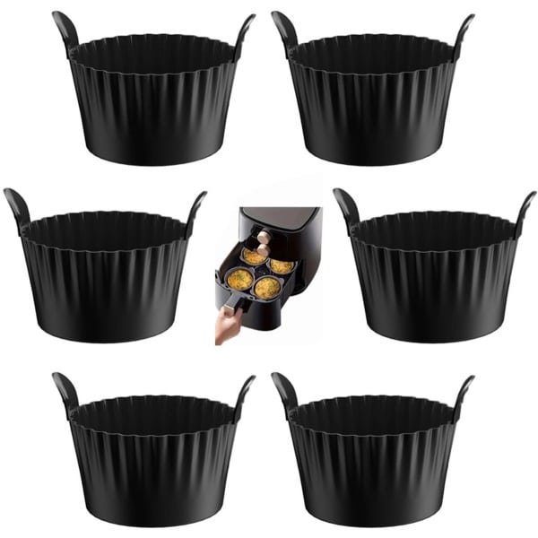 6-stuks Airfryer accessoires - Airfryer eivorm - Herbruikbare siliconen bakvormpjes - Bakvorm accessoires - Antiaanbak keuken bakgereedschap - Met handvatontwerp - 9*9*5.5cm - Geschikt voor bakken, eieren, cakes, snacks - Zwart