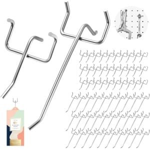 Allecto plus - 62 stuks pegboard haken, 5 cm en 10 cm gereedschapshaken, accessoire voor gereedschapswand, dubbele haken voor garage, werkplaats, keuken en winkelpresentatie.