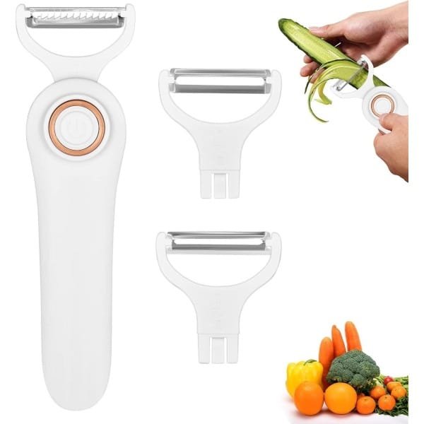 Allecto plus - Elektrische 3-in-1 aardappelschiller, groenten- en fruitschiller - Oplaadbaar en draagbaar, ideaal voor de keuken. Snel en handig apparaat.