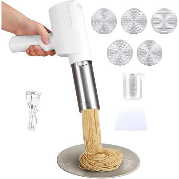 Allecto plus - Elektrische Draagbare Pastamachine met Accu - Roestvrijstaal - Pasta Maker met 5 Vormstukken - Keuken & Buiten - Automatisch