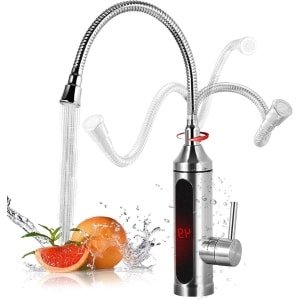 Allecto plus - Elektrische keukenkraan 3000 W met boiler, roestvrij staal, verwarmingskraan. Lcd-temperatuurweergave. Warmwaterkraan voor keuken.