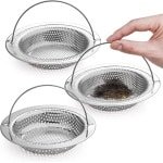 **Allecto plus - Gootsteen Afvoerzeef 3 Stuks met Borstels & Lifthandvat - RVS Keukenspoelbak Accessoires - Douche Gootsteen Zeefje voor Keuken**