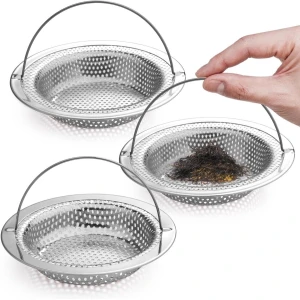 **Allecto plus - Gootsteen Afvoerzeef 3 Stuks met Borstels & Lifthandvat - RVS Keukenspoelbak Accessoires - Douche Gootsteen Zeefje voor Keuken**