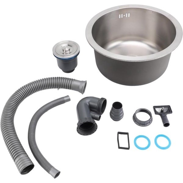Allecto plus - Ronde Gootsteen van 36cm, RVS, Geborsteld, Roestbestendig - Geschikt voor Thuisbar - Keuken Accessoire met Mini Formaat