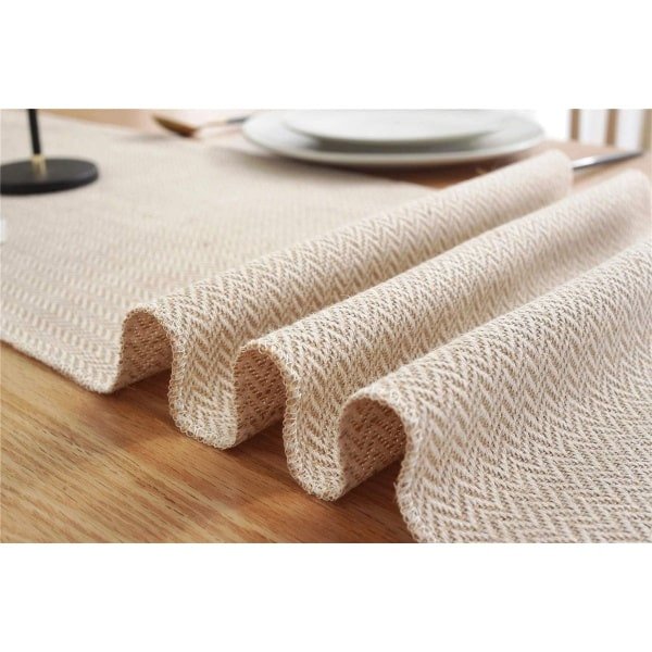 Allecto plus - Tafelloper van Katoen en Vlas met Kwastjes - Tafelblad Decoratie - Eettafel Accessoire voor Picknick, Party, Keuken en Bruiloft - 180x33cm