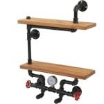 Allecto plus - Wandgemonteerd Stalen Buizenrek Houten Plank Boekenplank - Industrieel Design - Keuken Woonkamer Slaapkamer Opslag - 2 Lagen - Bakgereedschap Accessoires