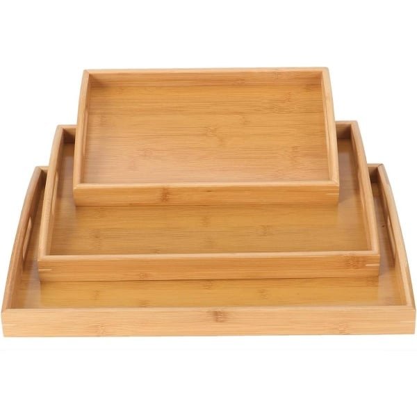 Bamboe Dienbladen Set - Groot, Medium en Klein - Geschikt voor Koffie, Thee, Ontbijt, Diner - Keuken en Restaurant Accessoires - Ottomaanse Inrichting wooden tray