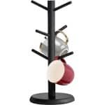 Bekerhouder voor koffiekopjes en mokken met 6 haken, houten organizer voor tafel, keuken accessoire - zwart houten bekerstandaard.
