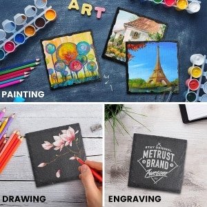 Brenzoos - Set van 8 leisteenonderzetters 10x10 cm - rechthoekig - bar en keuken accessoires - tafeldecoratie - zwart