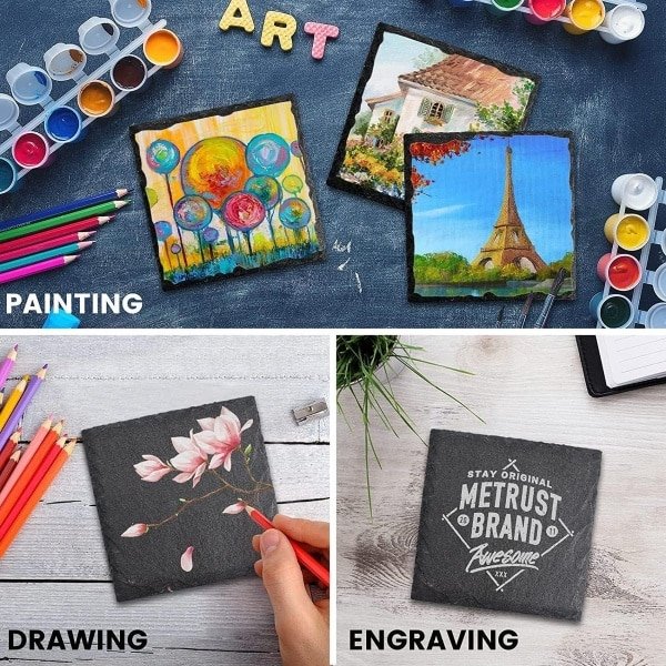 Brenzoos - Set van 8 leisteenonderzetters 10x10 cm - rechthoekig - bar en keuken accessoires - tafeldecoratie - zwart