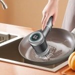 CHIWIN Elektrische Schoonmaakborstel met LED-display - Waterbestendig Schrobborstel Draadloos - 5 Borstels - 3 Reinigingsstanden - 1200 mAh & USB oplaadbaar - voor Badkamer en Keuken - Grijs