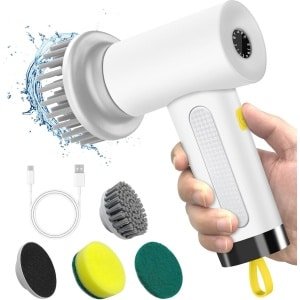 Draadloze elektrische reinigingsborstel voor badkamer en keuken, met 3 verwisselbare koppen en 2 snelheden