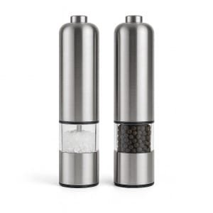 Elektrische Peper en Zoutmolen Set RVS 22 cm - Keramisch Maalwerk - Verstelbare Maalgraad - Navulbaar met Doorzichtig Venster en LED Verlichting - Luxe Pepermolen Zoutmolen voor Keuken & Tafel