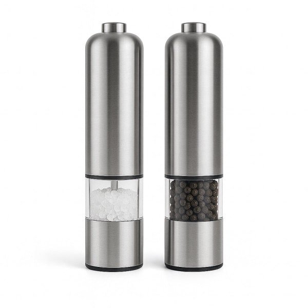 Elektrische Peper en Zoutmolen Set RVS 22 cm - Keramisch Maalwerk - Verstelbare Maalgraad - Navulbaar met Doorzichtig Venster en LED Verlichting - Luxe Pepermolen Zoutmolen voor Keuken & Tafel