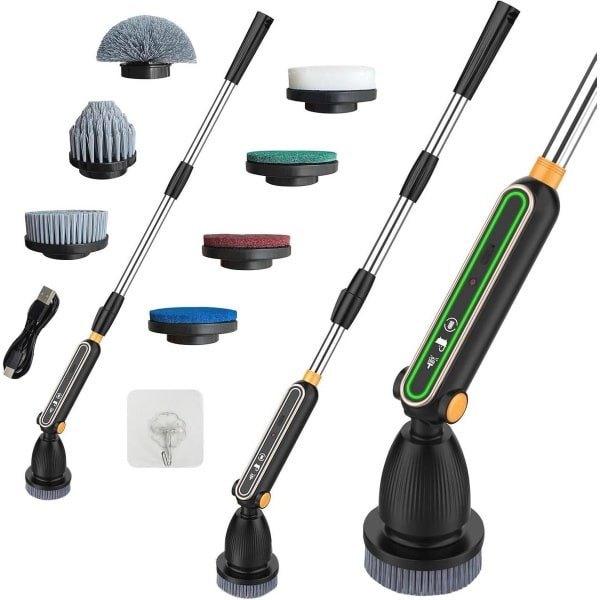 Elektrische Reiniger met 7 Verwisselbare Borstelkoppen en Verstelbare Handgreep voor Badkamer, Keuken en Auto