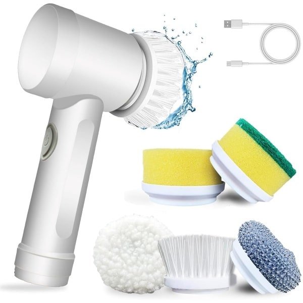 Elektrische Schoonmaakborstel - Elektrische Schrobber - Oplaadbaar En Draadloos Schrobber - Schrobber Met Steel - Mini - Poetsmachine - Schrobborstel - Voor Badkamer, Keuken, Schotel, Gootsteen - 7 Opzetstukken - Inclusief Muurhouder
