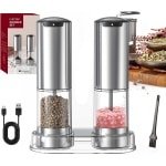 Elektrische Zout- en Pepermolen - Oplaadbare Pepermolen met LED-lamp - RVS Zoutmolen - Verstelbare Zout- en Pepergrinder voor Keuken
