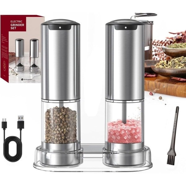 Elektrische Zout- en Pepermolen - Oplaadbare Pepermolen met LED-lamp - RVS Zoutmolen - Verstelbare Zout- en Pepergrinder voor Keuken