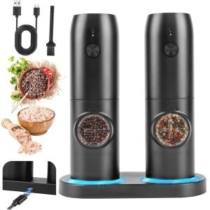 Elektrische Zout- en Pepermolen Set met Oplaadbare Basis en LED Licht - Automatisch Malen voor Keuken en BBQ