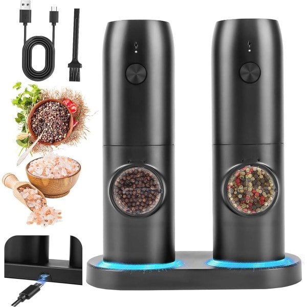 Elektrische Zout- en Pepermolen Set met Oplaadbare Basis en LED Licht - Automatisch Malen voor Keuken en BBQ