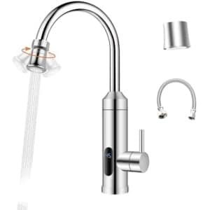 Elektrische doorstroomkraan met directe warmwaterverwarming voor keuken, badkamer, tuin, caravan en camping - 230V aansluiting - Snel verwarmen in 5 seconden - Complete installatieset