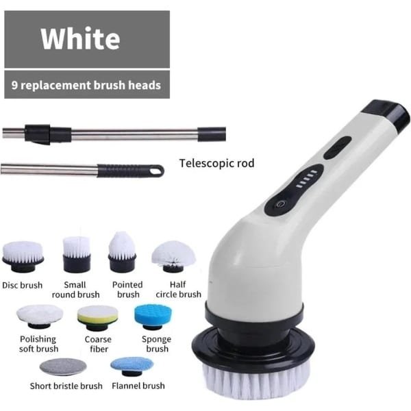 Elektrische schoonmaak borstel - reinigingsborstel elektrisch - elektrische schrobborstel - multifunctionele reinigingsmachine - voor onder andere badkamer en keuken - dweilen - schoonmaken - afwassen - met LED display -wit