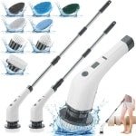 Elektrische schrobber met 2 snelheden en 8 verwisselbare borstels voor dieptereiniging in badkamer en keuken