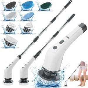 Elektrische schrobber met 2 snelheden en 8 verwisselbare borstels voor dieptereiniging in badkamer en keuken