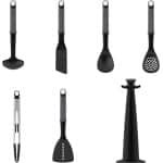 Elevate Keukengerei & Keuken Gadgets Set 6 Stuks met roterende houder, ergonomische Siliconen Handgrepen, anti-aanbak kop, Grijs