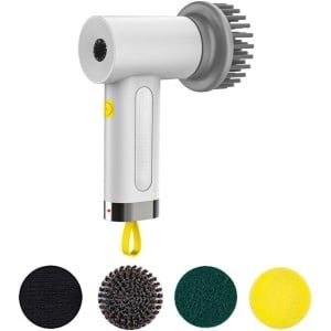 Handheld elektrische reinigingsborstel met 3 vervangende koppen | Draadloos, twee snelheden | Voor badkamer, keuken, tegels, vloeren, muren en auto | Reinigingshulp met Power Spin