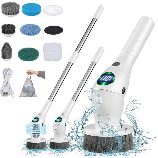 JK24 - Elektrische Schoonmaakborstel - Elektrische Reinigingsborstel - Elektrische Schrobber - Schrobborstel - Schrobber met Steel - 8 in 1 - Draadloos - Draaibaar - geschikt voor keuken, badkamer en toilet - met 8 opzetstukken