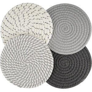 Jhubers Goods - Hittebestendige Katoenen Panonderzetters Set van 4 - Keuken Accessoires - Absorberend - Antislip - 18 cm - Beige Donkergrijs Lichtgrijs