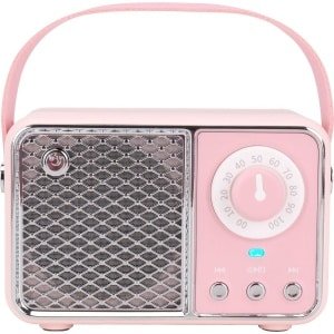 Kawaii kamerdecoratie, retro Bluetooth-luidspreker, draadloze Bluetooth-luidsprekers, roze schattige ouderwetse stijl voor keuken, bureau, slaapkamer, kantoor, feest, buiten, vintage accessoires (zachtroze)