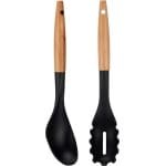 Kook/keuken gerei - set van 2x stuks - zwart/bruin - kunststof/hout - kook accessoires