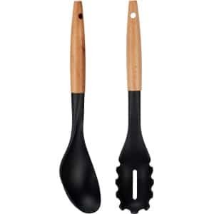 Kook/keuken gerei - set van 2x stuks - zwart/bruin - kunststof/hout - kook accessoires