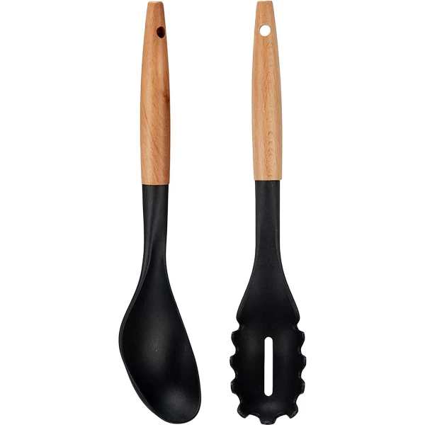 Kook/keuken gerei - set van 2x stuks - zwart/bruin - kunststof/hout - kook accessoires