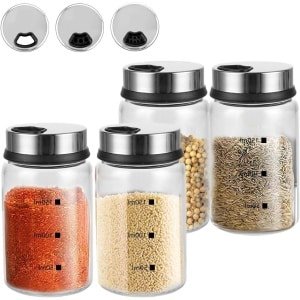 Kruidenpotjes set met draaideksel, 150 ml glazen kruidenpotjes, kruidenstrooier met kruidengaten, keuken accessoire voor barbecue - set van 4stuks