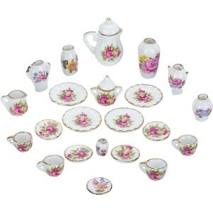 Optimaliseer de titel en haal het merknaam weg: "Miniatuur theeservies en vazen set, 15 porseleinen theekopjes en bloemstijl accessoires voor mini-tuin en -keuken - Doe-het-zelf projecten"