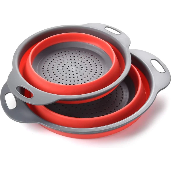 Opvouwbaar Vergiet, 2 Stukken Opvouwbare Siliconen Zeef Keuken Camping Accessoires, Voedselzeven Inclusief 8 en 9,5 inch.