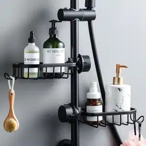 Plank Douche Zonder Boren - Badkameropslag - Roestvrij Staal - 2 stuks - Zeephouder Douche - Douchegelhouder Zonder Boren - Doucheplanken voor Bad & Keuken Accessoires - Voor 20-30 mm stang - Zwart