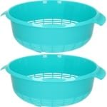 Plasticforte keuken vergiet - 2x - blauw - 27 x 23 x 9 cm - Laag model - kunststof - keuken accessoires